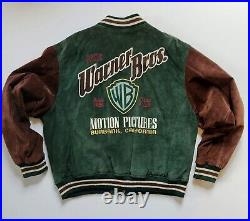 Vintage Warner Bros Leather Bomber Jacket Suede VTG Rare 1995. Mens Size Medium