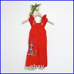 Vintage Warner Bros RARE Bugs Bunny Red Ruffle Embroidered Kid's Jumpsuit Sz 2T