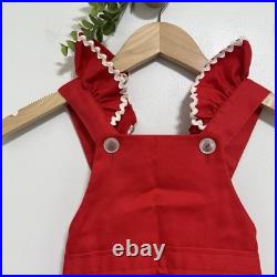 Vintage Warner Bros RARE Bugs Bunny Red Ruffle Embroidered Kid's Jumpsuit Sz 2T