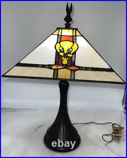Vintage Warner Bros Sylvester & Tweety Bird Looney Tunes Stained Glass Lamp Rare