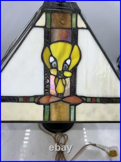 Vintage Warner Bros Sylvester & Tweety Bird Looney Tunes Stained Glass Lamp Rare