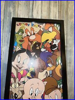 Vtg 90's Looney Tunes Cast Rare Cartoon 36x12 USA Warner Brothers Poster Taz