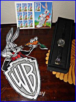 Vtg. Bugs Bunny Warner Brothers Acme Watch Fossil 36mm + Stamps / Appliqué Rare