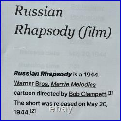 WW2 Russian Rhapsody Warner Bros, 1944 Warner Bros, propaganda Cartoons Rare
