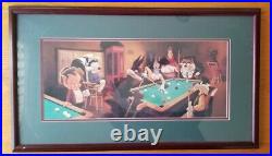 Warner Bro Looney Tunes Billiards Pool Retired 1994 Framed Lithograph RARE