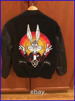 Warner Bros 50th Anniv. Tony Guetta Too Cute Bugs Bunny Wool Leather jacket RARE
