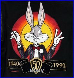 Warner Bros 50th Anniv. Tony Guetta Too Cute Bugs Bunny Wool Leather jacket RARE