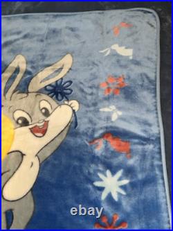 Warner Bros Baby Looney Tunes Blanket Blue Bugs Bunny Tweety Bird Flowers RARE Warner Bros Baby Looney Tunes Blanket Blue Bugs Bunny Tweety Bird Flowers RARE