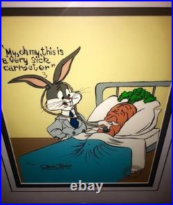 Warner Bros Cel Bugs Bunny Signed 2X By Chuck Jones Rare Bugs Sick Carrot Warner Bros Cel Bugs Bunny Signed 2X By Chuck Jones Rare Bugs Sick Carrot