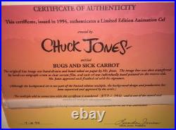 Warner Bros Cel Bugs Bunny Signed 2X By Chuck Jones Rare Bugs Sick Carrot Warner Bros Cel Bugs Bunny Signed 2X By Chuck Jones Rare Bugs Sick Carrot