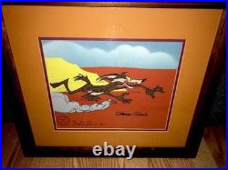 Warner Bros Cel Wile e Coyote Chuck Jones Signed Hot Pursuit Rare Animation Art