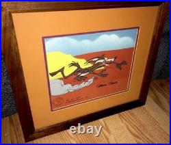 Warner Bros Cel Wile e Coyote Chuck Jones Signed Hot Pursuit Rare Animation Art