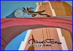 Warner Bros Original Cel Rare Chuck Jones Signed Wile E Coyote Chariots Of Fur