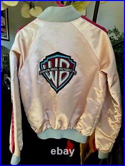 Warner Bros Satin Jacket Pink Size M Wb Logo On Back Rare