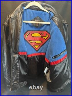 Warner Bros Superman Genuine Leather Jacket 3XL Man of Steel DC Comics Rare