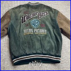 Warner Brothers Rare Vintage Studio Store Men's Suede Varsity Jacket Large Green