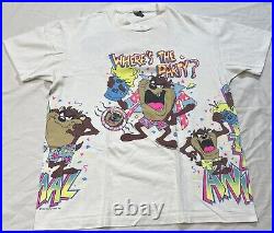 Where's The Party 100% Taz T-Shirt Size L RARE 1990 Warner Bros Sherry's Best