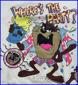 Where's The Party 100% Taz T-Shirt Size L RARE 1990 Warner Bros Sherry's Best