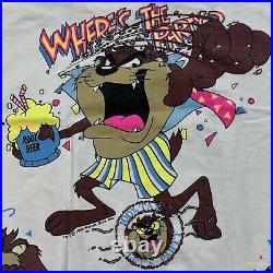 Where's The Party 100% Taz T-Shirt Size L RARE 1990 Warner Bros Sherry's Best